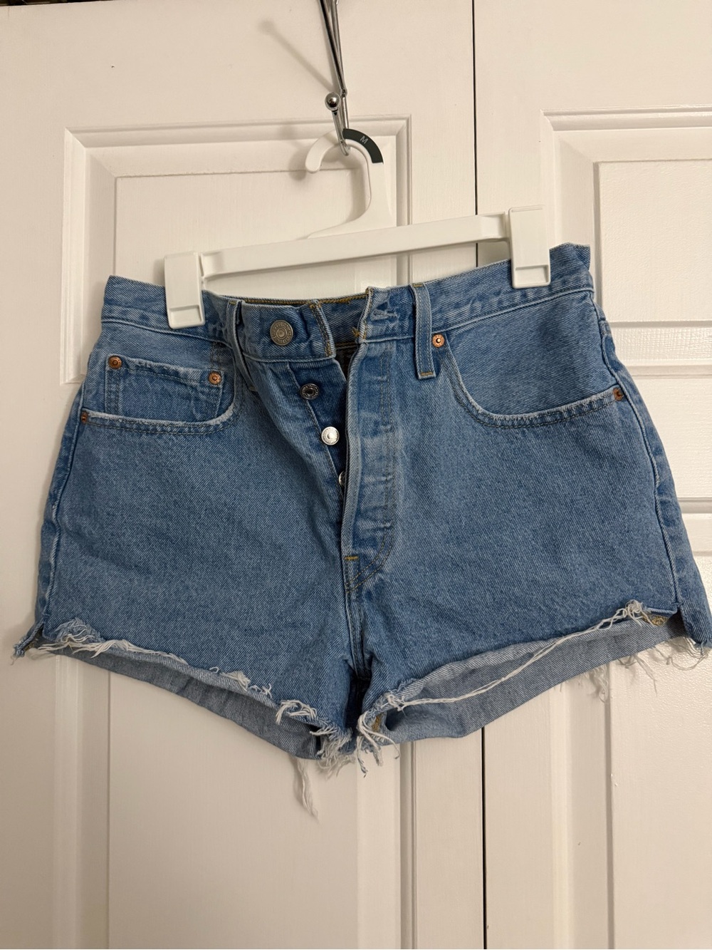 Levi's Light Blue Button-Fly Denim Cutoff Shorts